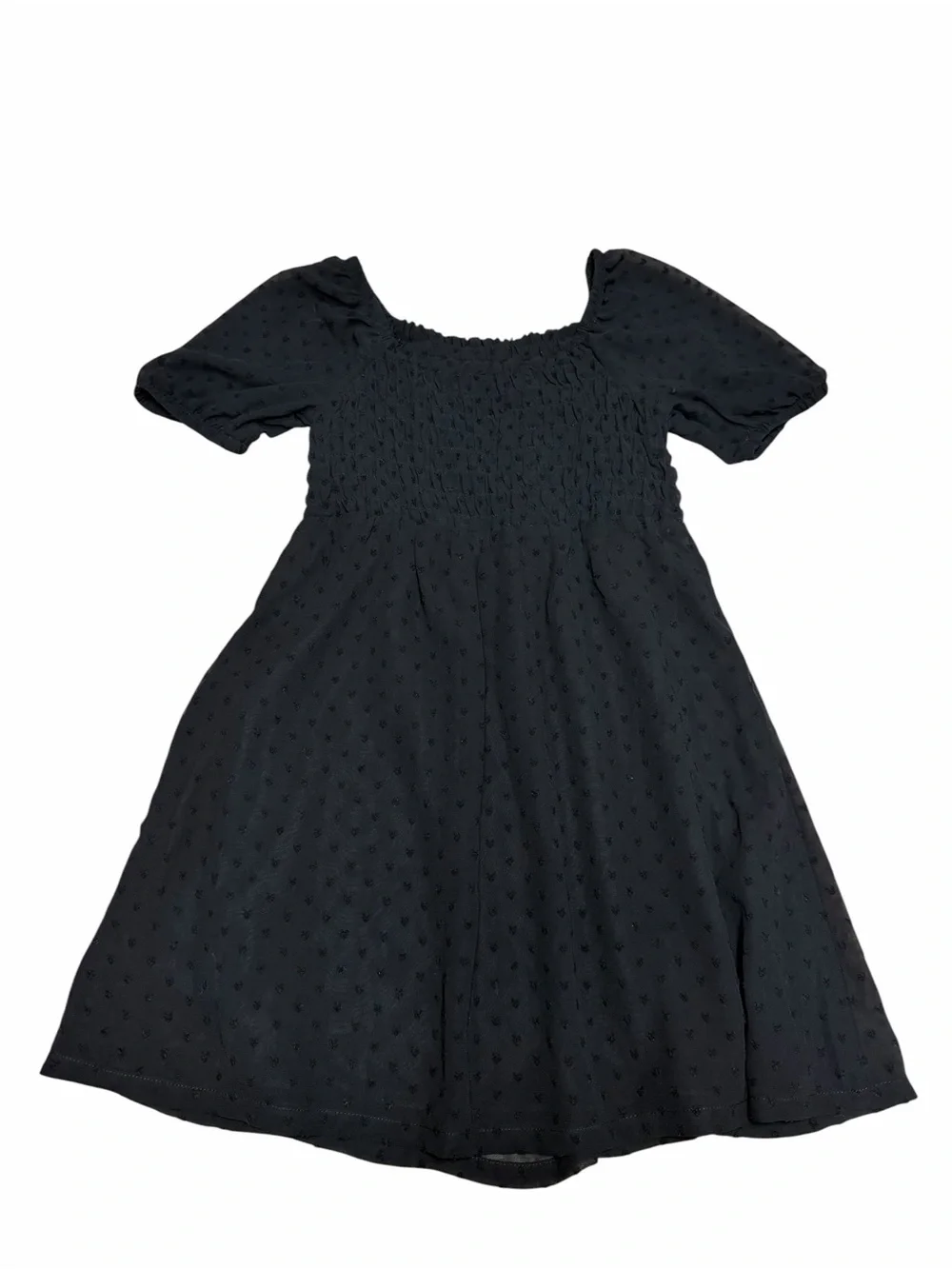 NWT Old Navy Girls Chiffon Puff-Sleeve Smocked Clip-Dot Dress | Black | Small